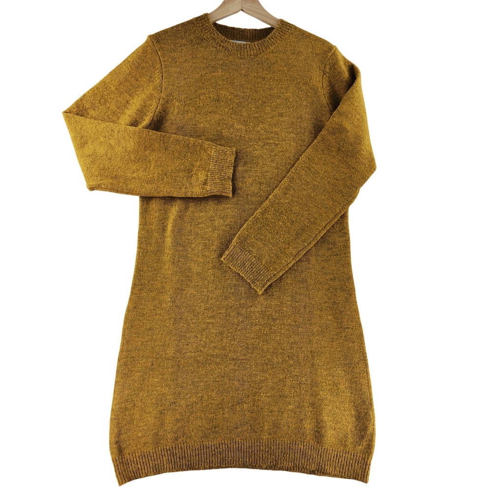 Rose Maternite Sweater Dress Women Medium Mustard Yellow Knit Long Sleeve